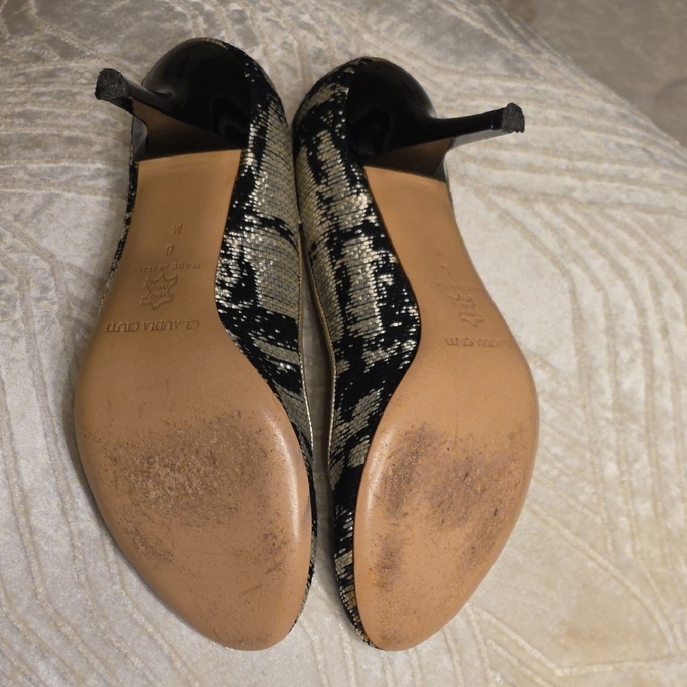 Claudia Ciuti Chic Patterned Black and Gold Heels 3 Inches Heel Size 6 - Picture 11 of 13